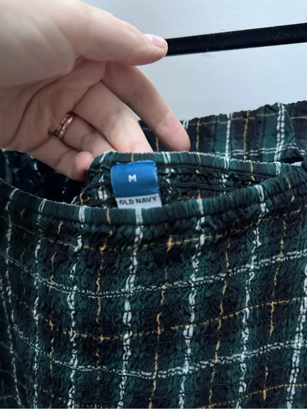 Old Navy Green Plaid Smocked Long-Sleeve Peplum Top